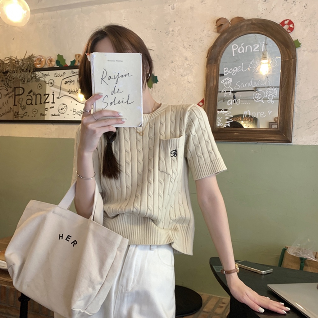 Áo sweater Peppermint 54917 dệt kim tay ngắn thời trang Hàn Quốc mùa thu đông