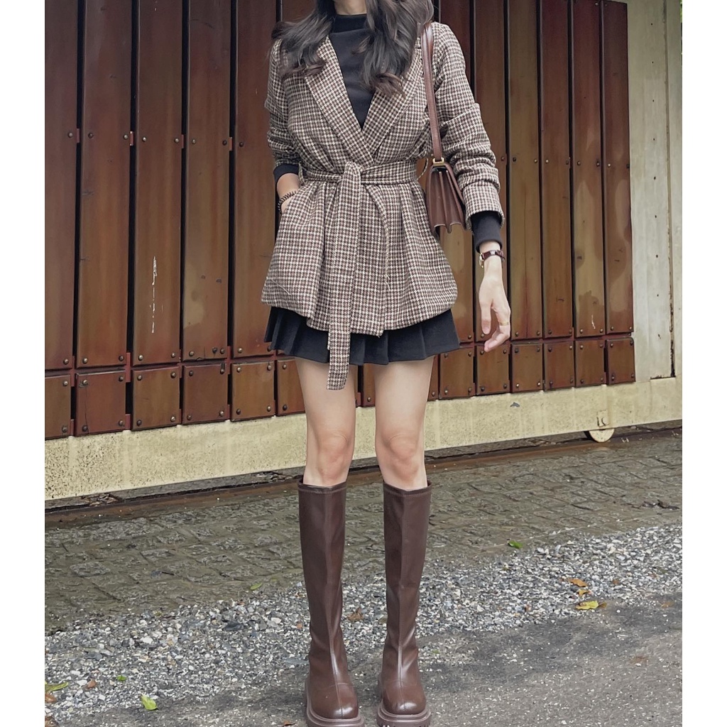 Khoác dạ kẻ kèm đai 6022 | BigBuy360 - bigbuy360.vn