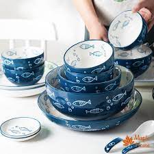 BỘ BÁT ĐĨA OCEAN FISH, HỌA TIẾT CON CÁ XANH DƯƠNG