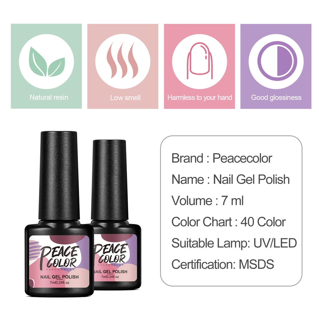 [Hàng mới về] Gel sơn bóng Peacecolor 7ml lâu trôi sấy khô bằng đèn dùng với sơn nền và sơn phủ làm móng tay nghệ thuật