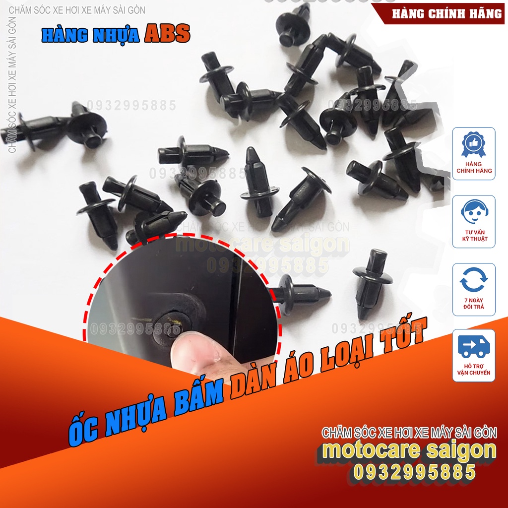 [GIÁ SỈ 500 con ] Ốc bấm nhựa chốt nhựa gắn dàn áo 6li gắn xe máy Winner  Exciter Cbr Sonic.... chất liệu nhựa ABS