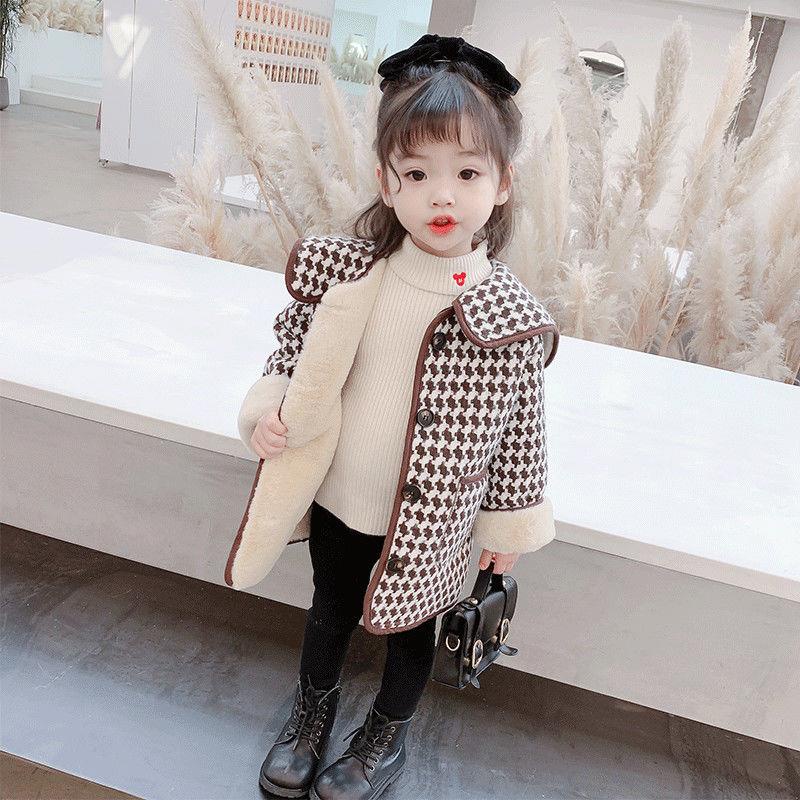 Áo Khoác Len Phối Nhung Dày Cài Nút Thời Trang Mới 2022 Cho Bé Gái