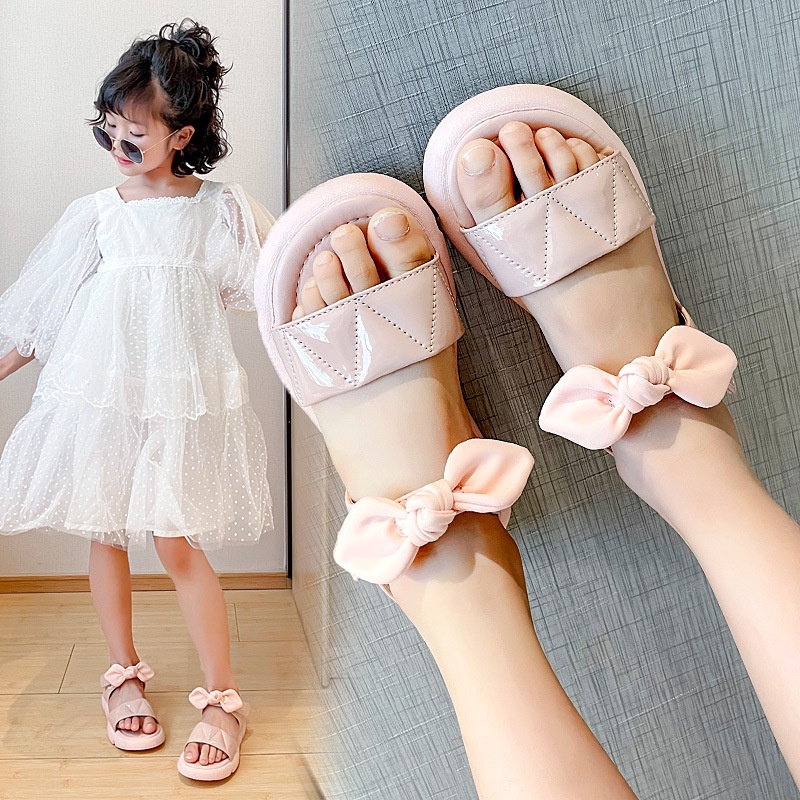 Dép sandal Nơ da bóng 2023 mã JN6887 Quảng Châu cao cấp cho bé gái từ 3 đến 12 tuổi