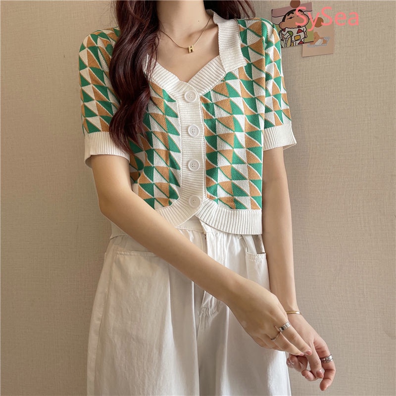 Áo Dệt Kim Ngắn Tay Thời Trang Retro thời trang Hè Cho Nữ