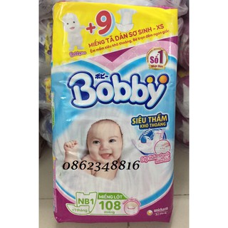Miếng lót Bobby Newborn 1-108 miếng [tặng 9 miếng XS]