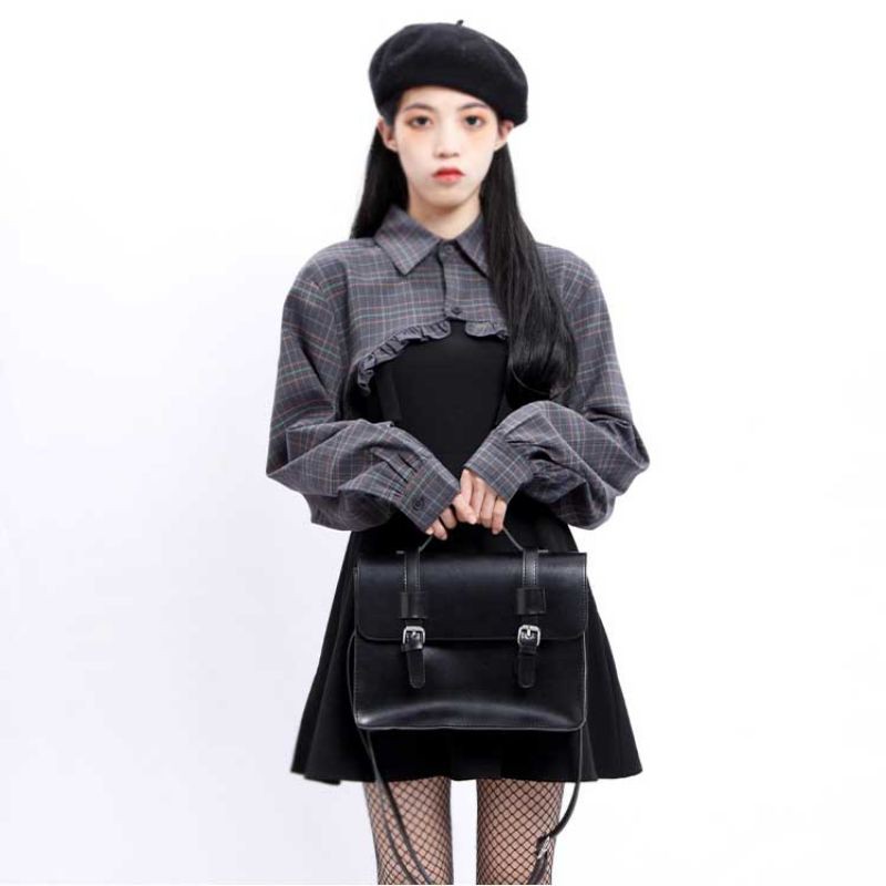 [Có Ảnh Thật - Order] (F) Set váy đen áo sơ mi kẻ sọc Hàn Quốc loại đẹp.