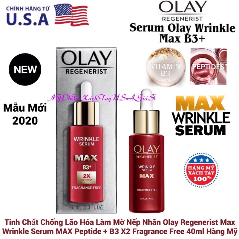 [Hàng Mỹ]Tinh Chất làm mờ nếp nhăn Olay Wrinkle Serum Max Fragrance Free 40ml