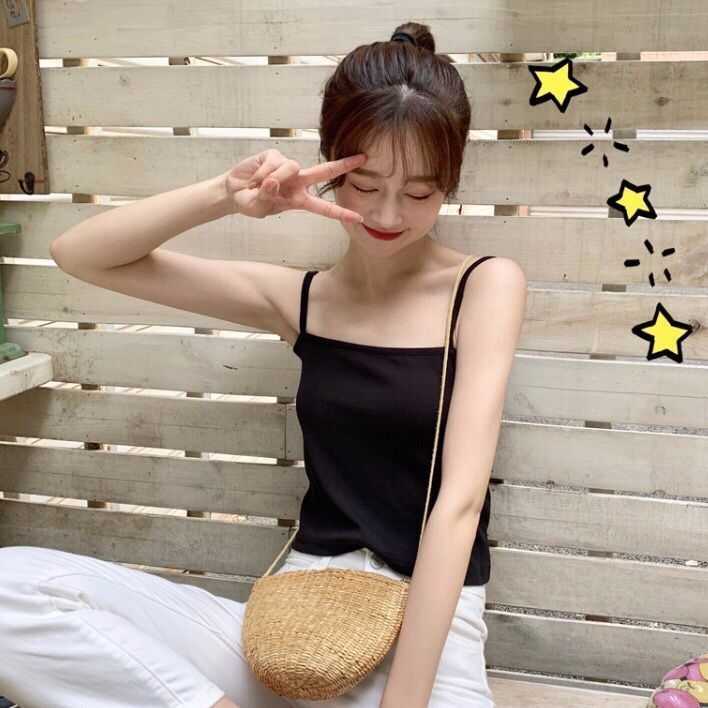 Áo 2 dây sợi bún thun gân đẹp cotton đen trắng , áo croptop ôm mặc trong siêu mát