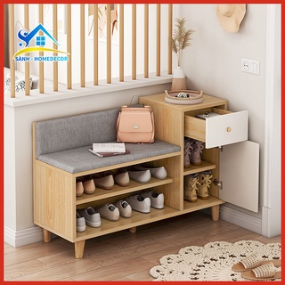 Tủ giày gỗ thông minh SĐ03 bệt ngồi bọc nệm gỗ MFC An Cường #FEEDBACK, tủ giày dép gỗ nhỏ gọn giá rẻ nhiều màu gỗ chọn