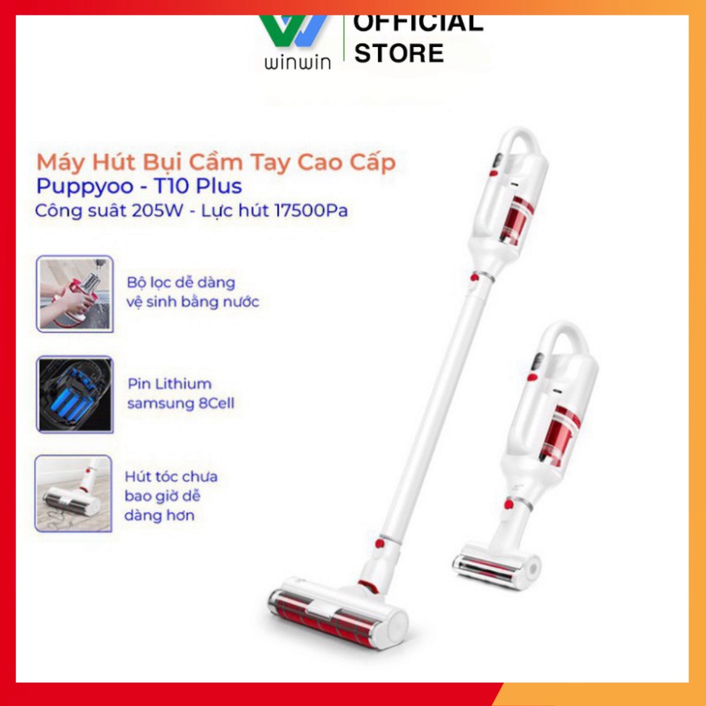 Máy hút bụi cầm tay Puppyoo T10 Pro công suất 250W, lực hút bụi mạnh 17500Pa, thiết kế hiện đại