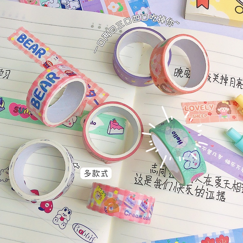 Cuộn băng keo giấy washi họa tiết dễ thương dùng trang trí sổ