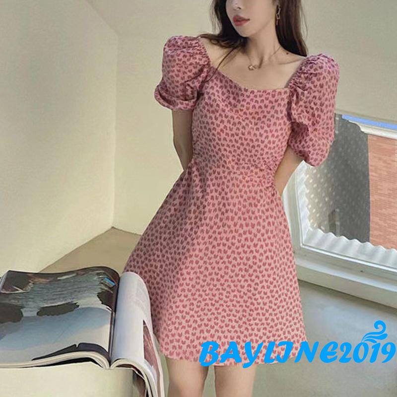 Bay-đầm Chữ A Tay Ngắn Phồng Cắt Cổ Vuông Dành Cho Người Lớn