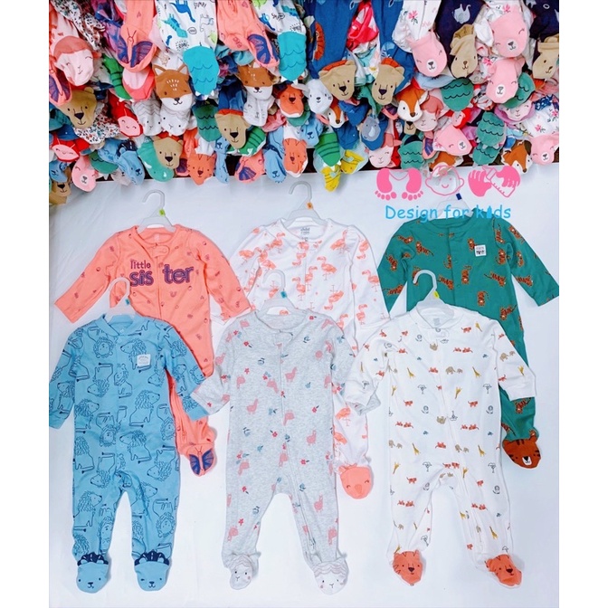 Sleepsuit body dài tay liền tất - vớ hình con vật xinh yêu cho bé trai và bé gái