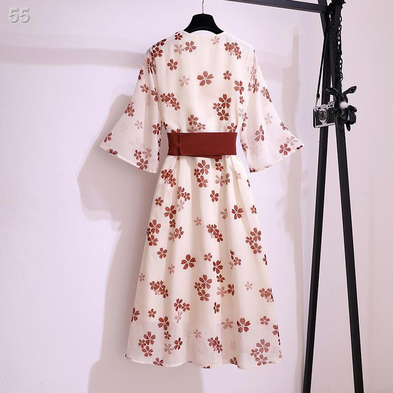 Đầm hoa voan nữ hè 2021 phiên bản mới Hanfu cải tiến màu đỏ ròng Kiểu kimono phổ biến váy