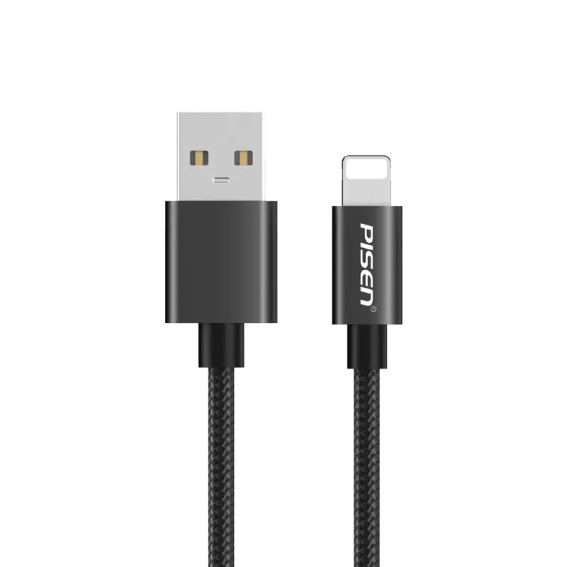Cáp PISEN USB A to L 2.4A Alu 1000mm, nylon bện, chống gãy gập, chống xoắn, model: LH-AL19-1000 - Bảo hành 18 tháng