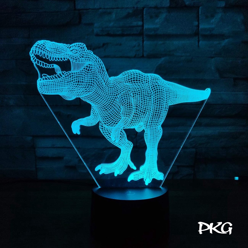 Đèn Ngủ Led 3D Khắc Hình KHỦNG LONG CỔ ĐẠI Quà Tặng Trang Trí cảm ứng có Điều khiển từ xa nháy sáng 16 màu
