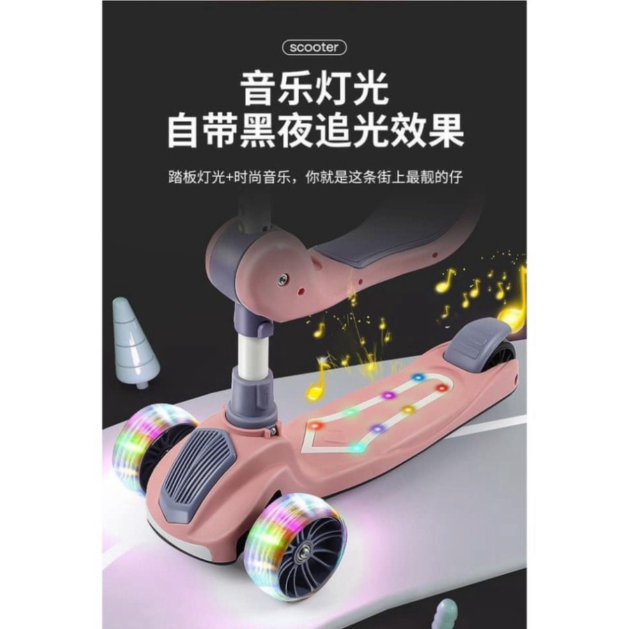 XE TRƯỢT SCOTTER KIÊM XE CHÒI CHÂN PHÁT NHẠC CÓ GHẾ NGỒI CHO BÉ MÃ 881  - Shop Lộc Hoa !