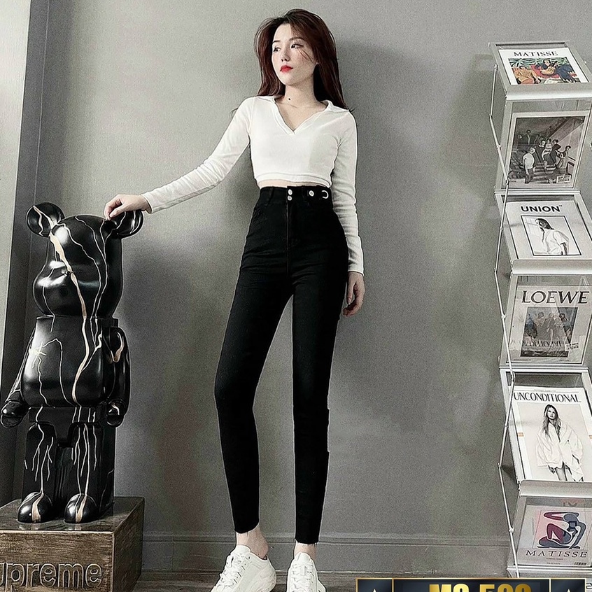Quần jean nữ chất co giãn, quần bò nữ xanh rách cạp cao nhiều mẫu PN ms601