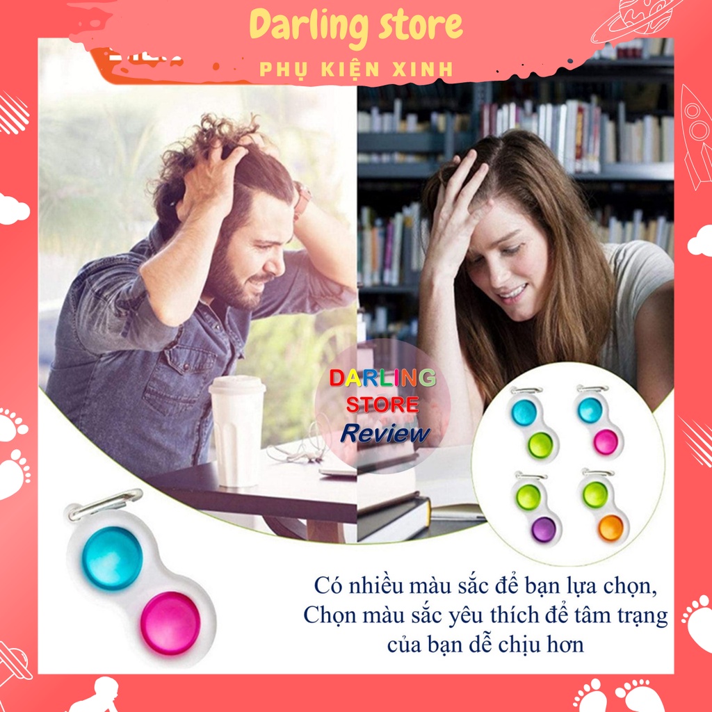 Móc treo khóa Pop It bấm bong bóng giải trí thông minh, Pop It đồ chơi bấm bong bóng silicon giảm stress Darling Store