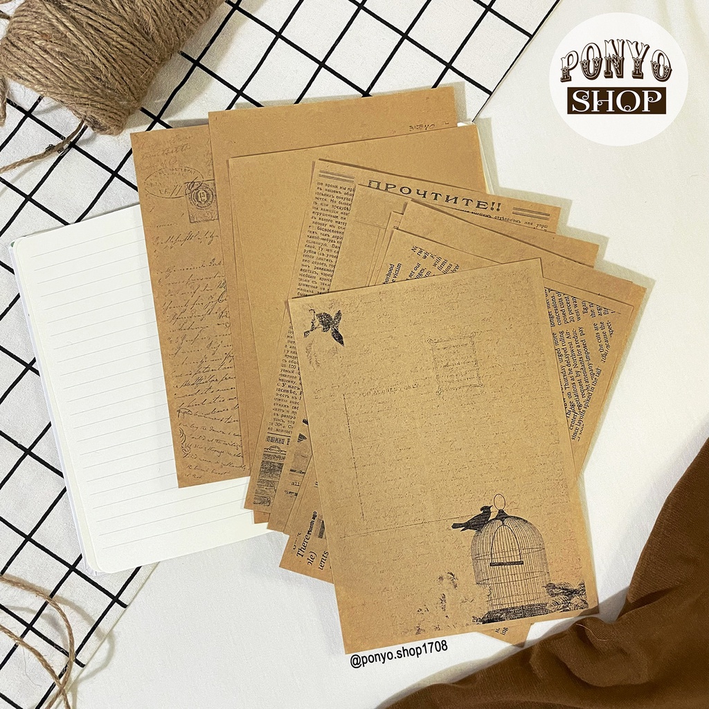 Bộ 10 giấy ghi chú, giấy viết thư kraft cổ điển
