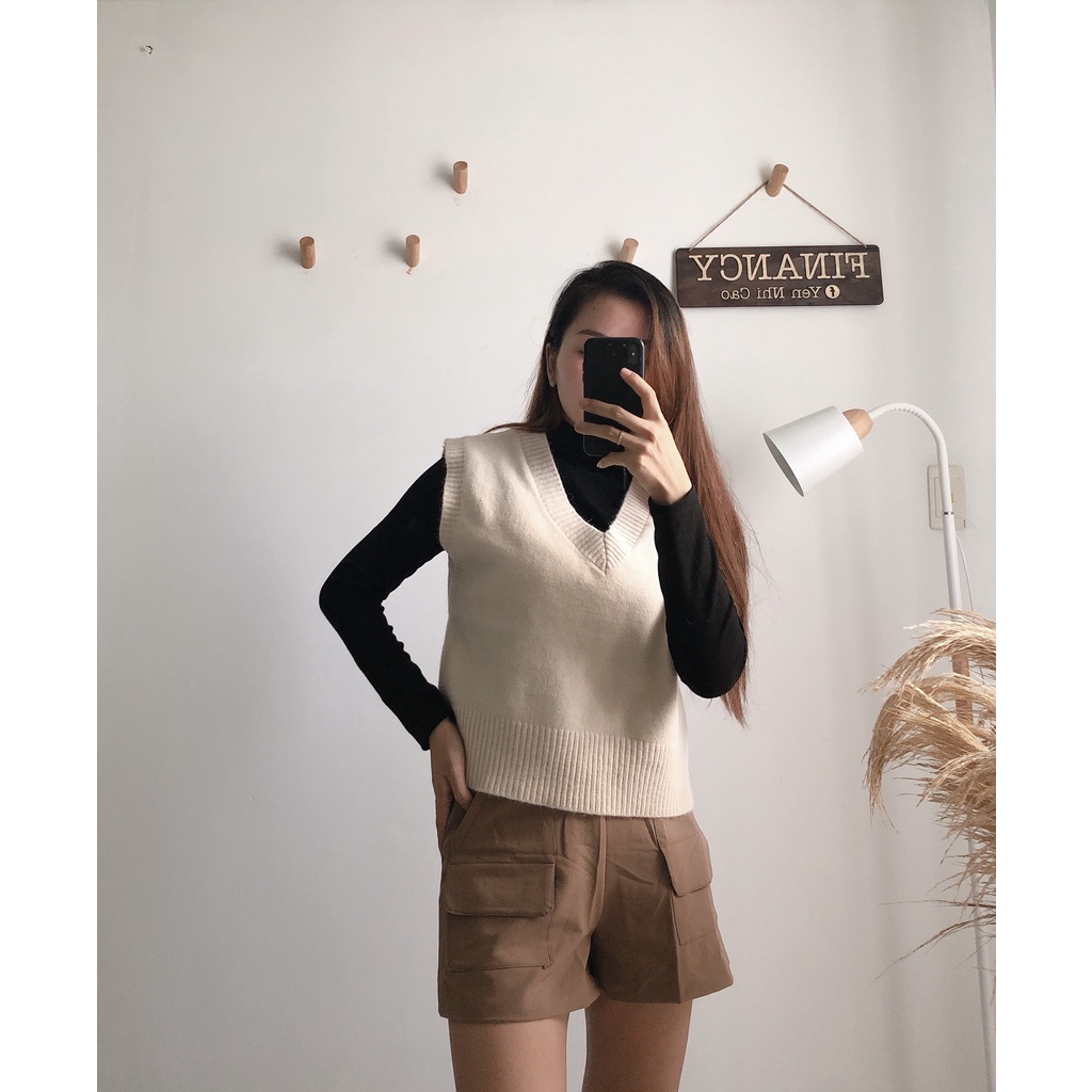 Quần short nữ, quần short vải vintage ⚡ CAO CẤP ⚡ quần đùi nữ túi hộp phong cách Hàn Quốc - Q03 | BigBuy360 - bigbuy360.vn
