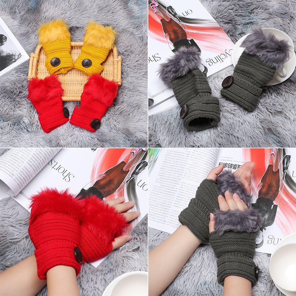 WTTLE Găng Tay Len Giả Lông Thỏ Mềm Mại Giữ Ấm