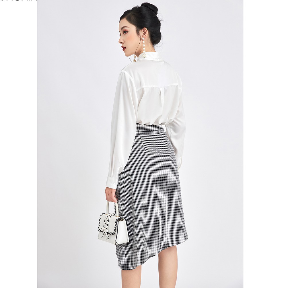 Chân váy nữ midi 92WEAR 3 MÀU, dáng A xếp ly vạt lệch kẻ caro JAA1331 | BigBuy360 - bigbuy360.vn