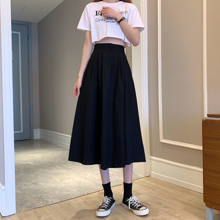 Chân váy chữ A lưng cao dáng rộng thời trang Nhật Hàn cho nữ