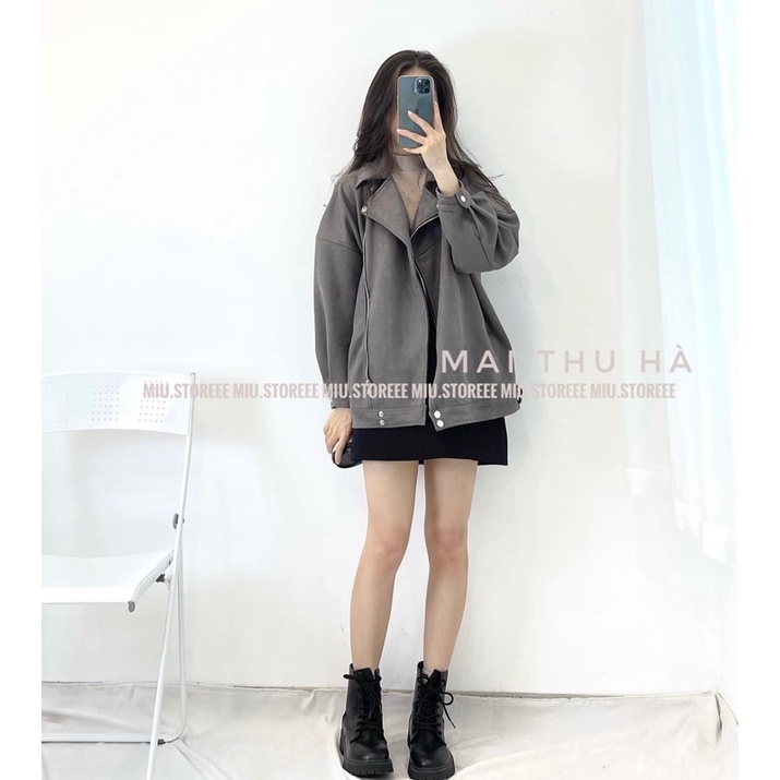 ÁO KHOÁC DA LỘN KHOÁ KÉO VẠT CHÉO AKDLKC