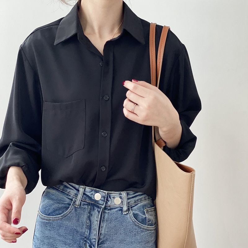 COZOK Áo Sơ Mi Chiffon Tay Dài Kiểu Dáng Đơn Giản Hợp Thời Trang