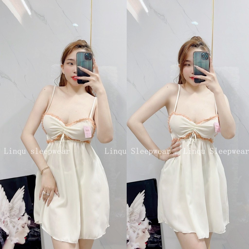 Váy ngủ sexy 2 dây gợi cảm, đầm ngủ nữ chất voan mềm mát mặc thoải mái freesize - Linqustore