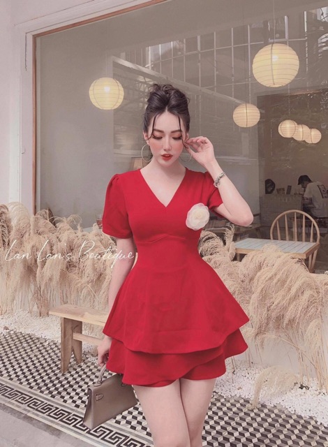 [Set đỏ bigsize]  Set áo peplum quần váy size từ 60-90kg (có size L-XL-XXL)