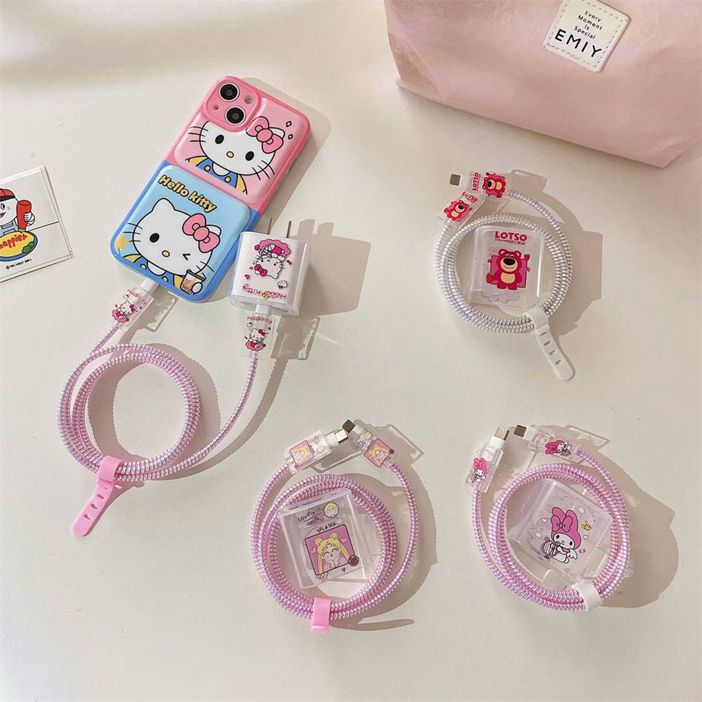 Ốp Điện Thoại TPU Mềm Hình Gấu Kaws / Snoopy / Ếch / Melody / Thủy Thủ Mặt Trăng / Melody Lotso Cổng USB Lò Xo Quấn Dây Cáp Dữ Liệu