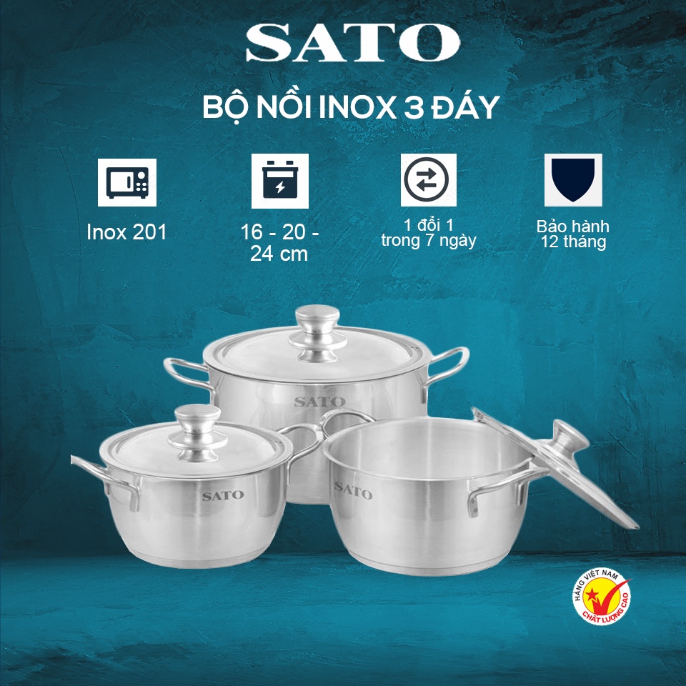 Nồi inox cao cấp 1 đáy SATO ST01-30 (kèm xửng hấp), đường kính 30cm. Bảo hành 12 tháng