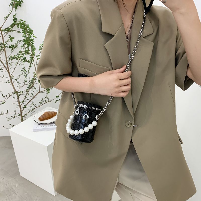 Túi sách, túi trụ da sần nhỏ xinh