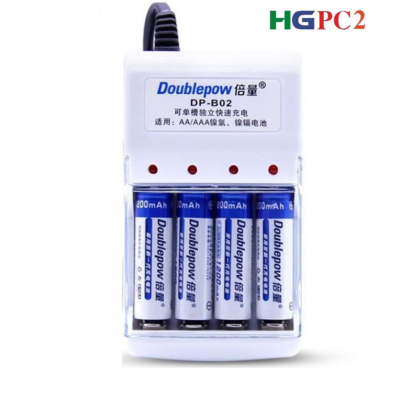 Combo Bộ Sạc Pin Doublepow DP-B02 kèm 4 Pin Tiểu Sạc AA 1200mAh