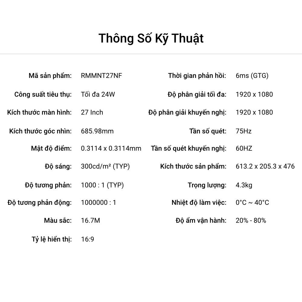 Màn Hình Máy Tính Xiaomi 27 Inch RMMNT27NF Full HD 1080p  Bản Quốc Tế - Minh Tín Shop
