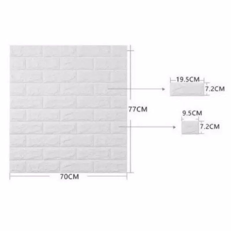 Giấy Dán Tường Giả Gạch Màu Trắng Kích Thước 70x77cm