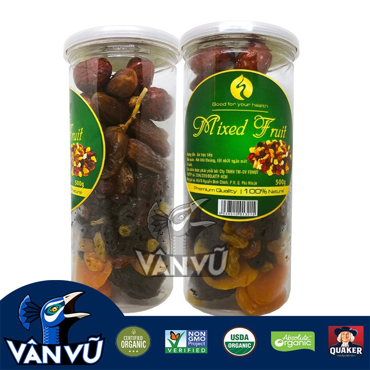 Hũ Mixed Fruits 7 Loại Trái Cây Sấy Dinh Dưỡng 500gr Mận Mỹ, Nam Việt Quất, Táo Đỏ, Chà Là, Việt Quất, Nho Khô, Mơ