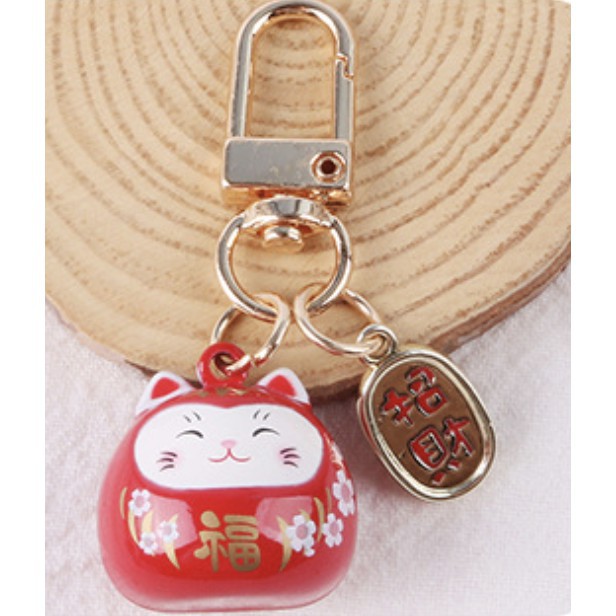 Móc khoá lục lạc mèo may mắn Maneki-neko size 2.3cm