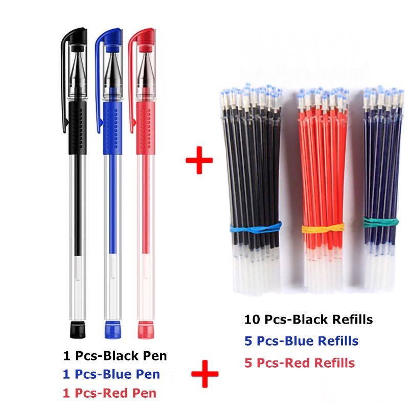 Set 3 bút gel + 20 ruột bút mực đen / xanh dương / đỏ / hỗn hợp tiện dụng 0.5mm