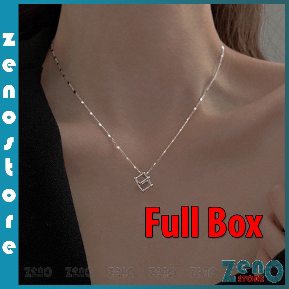 Dây chuyền mặt lập phương, (Full box) vòng cổ titan không đen gỉ DC20