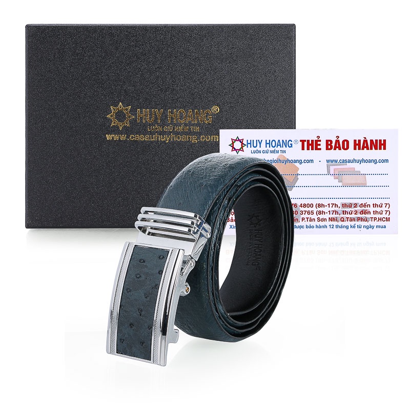 Dây nịt nam da đà điểu Huy Hoàng 4P da hột màu xanh đậm HP4454