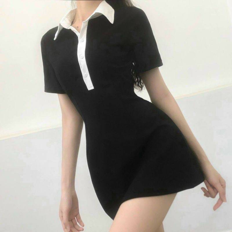 Đầm sơ mi❤️mẫu mới ,đầm đen phối cổ sơ mi xoè nhẹ | BigBuy360 - bigbuy360.vn