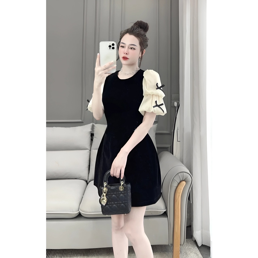 VÁY THIẾT KẾ TAY BỒNG ĐÍNH NƠ -MeiMei Store 2209VD3