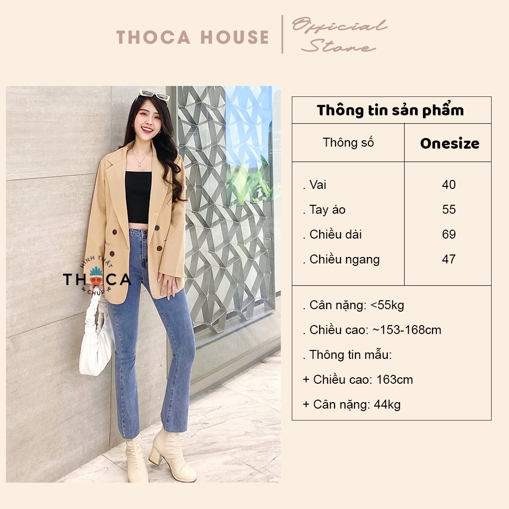 Áo khoác vest công sở túi mổ 3 nút tay 2 lớp THOCA HOUSE màu đen, màu cà phê sang trọng cho nữ đi làm, đi tiệc