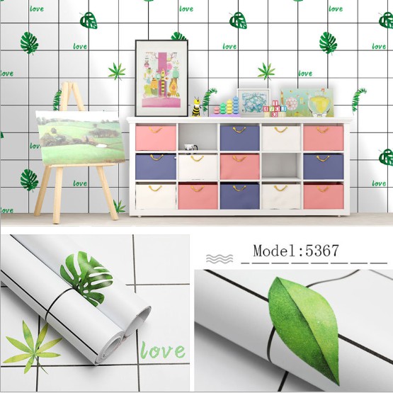 10M GIẤY DÁN TƯỜNG DECAL (có keo sẵn) KẺ Ô VUÔNG CHIẾC LÁ