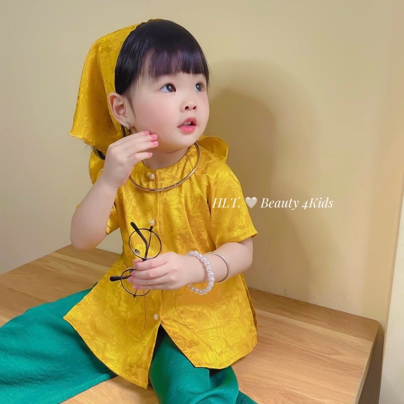 [SET BÉ GÁI] Bộ bà ba áo gấm quần lụa đẹp cho bé gái 8-18kg (tặng kèm khăn)