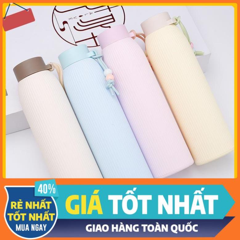 💖GIÁ SỈ💖 Bình nước giữ nhiệt kiểu sọc 320ml có nắp đậy vặn xoáy bằng nhựa silicon 7190