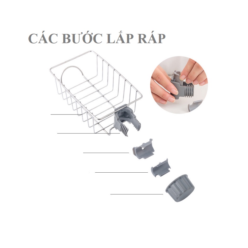 Giá để đồ gắn vòi rửa bát inox xoay 360 độ đa năng tiện dụng giỏ treo bồn rửa bát